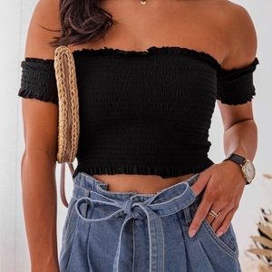 Off the shoulder black crop top